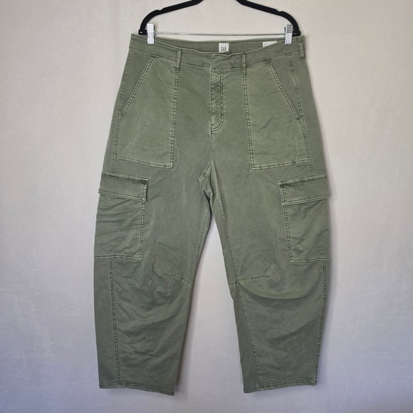 GAP Pants - Gap Barrel Cargo Pants Olive Green Khaki Size 14 High Rise Utility Gorpcore